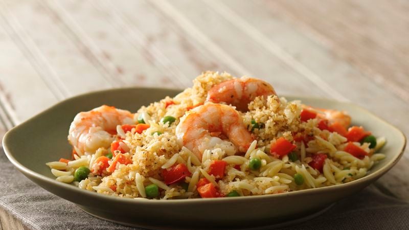 Lemon and Herb-Crusted Orzo and Shrimp