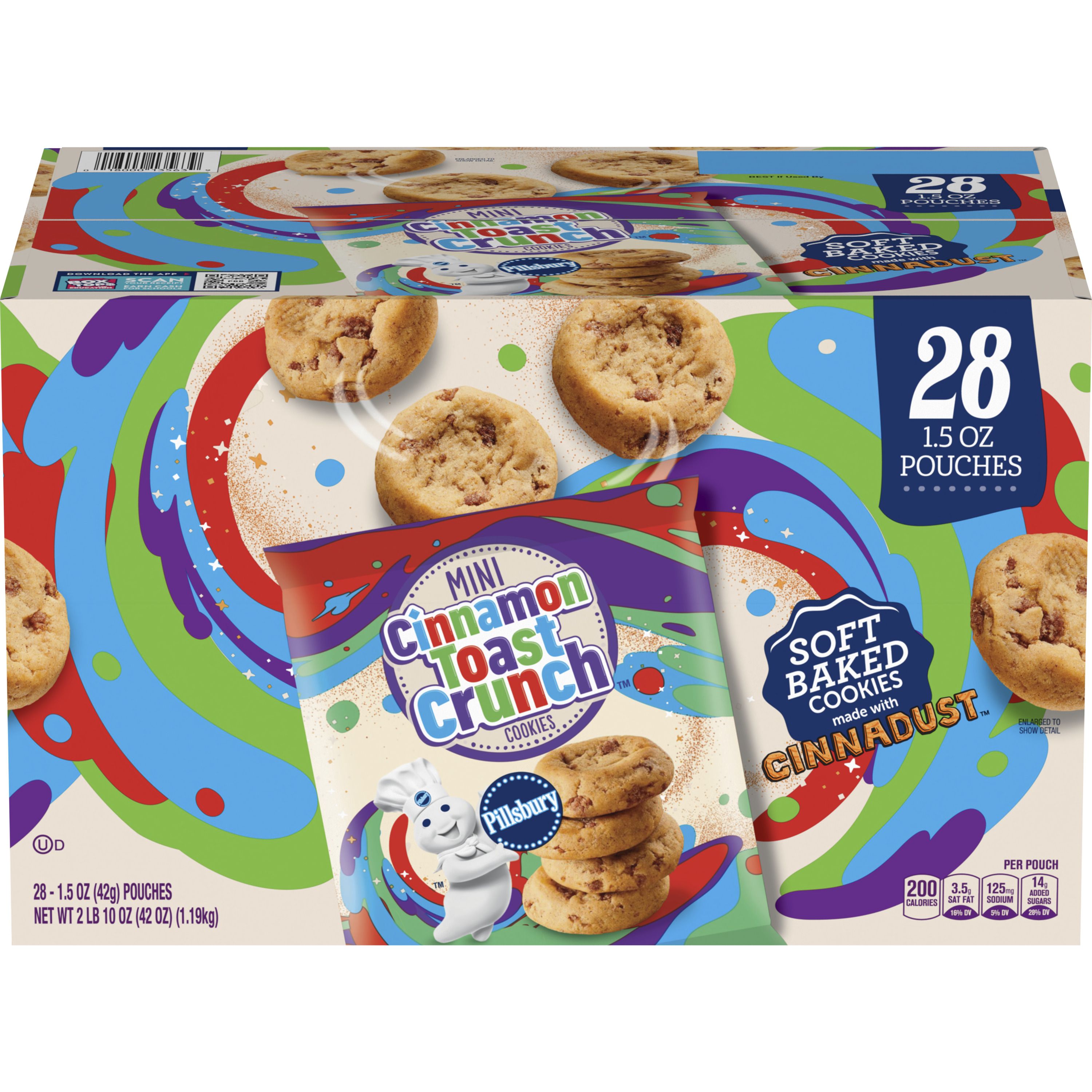 Pillsbury Cinnamon Toast Crunch Mini Soft-Baked Cookies, Made with CINNADUST, 28 Pouches, 42 oz - Front