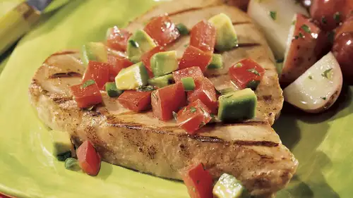 Tuna Steaks with Avocado and Tomato