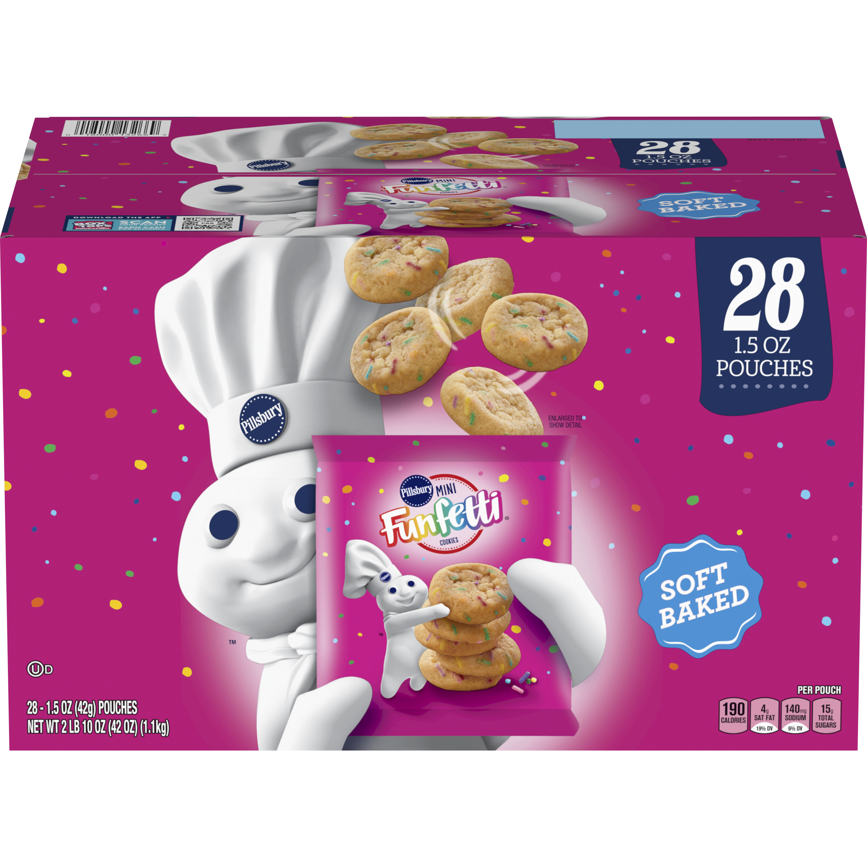 Pillsbury Mini Soft Baked Cookies, Funfetti, Snack Bags, 28 Ct ...