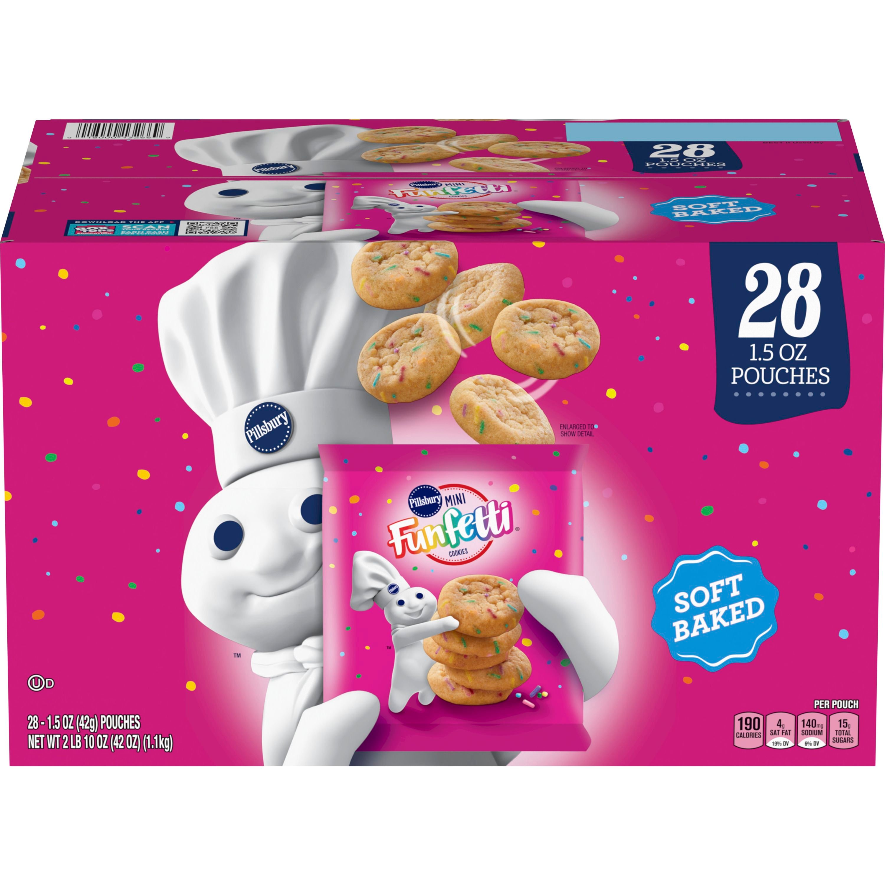 Pillsbury Mini Soft Baked Cookies, Funfetti, Snack Bags, 28 ct - Front