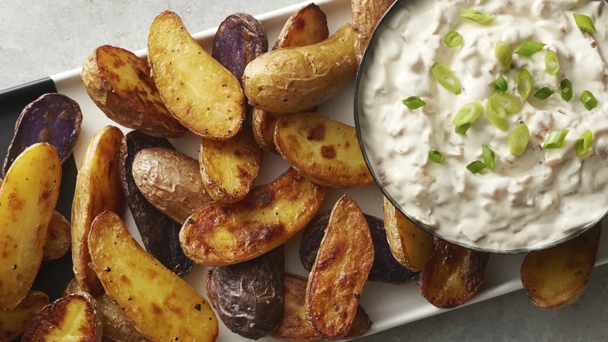 Caramelized Onion Dip with Roasted Fingerling Potatoes