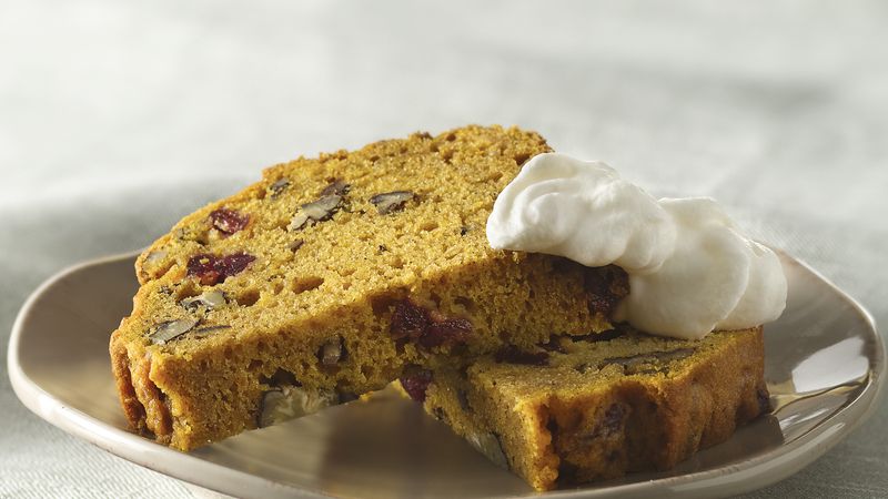 Pumpkin-Cranberry Pecan Bread with Tipsy Whipped Cream