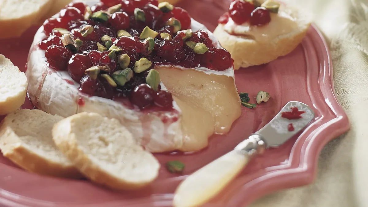 Brie with Cranberries and Pistachio Nuts