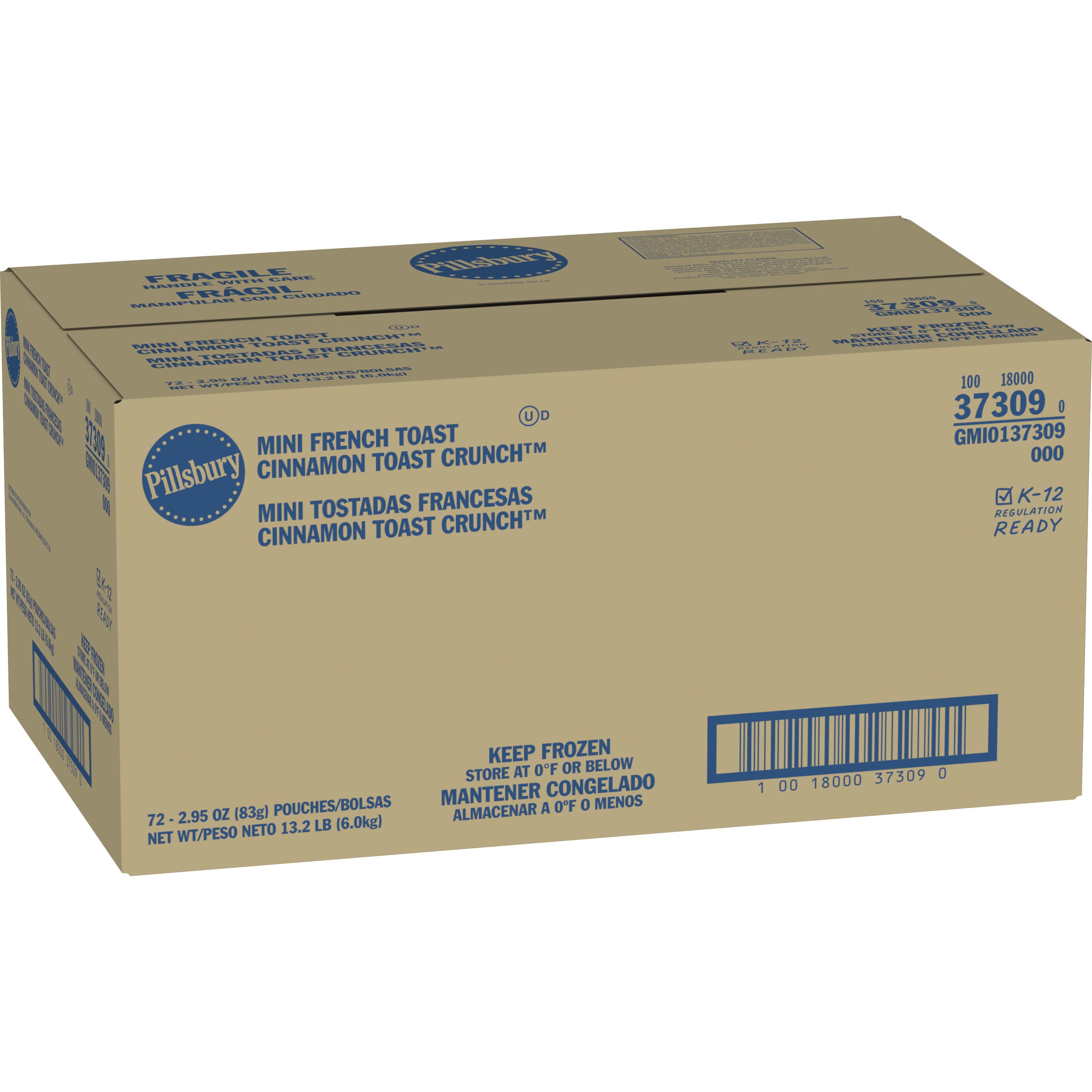 Case - Left Front 3D Pillsbury Frozen Meals Mini French Toast Cinnamon Toast Crunch (72 ct) 2.95 oz 