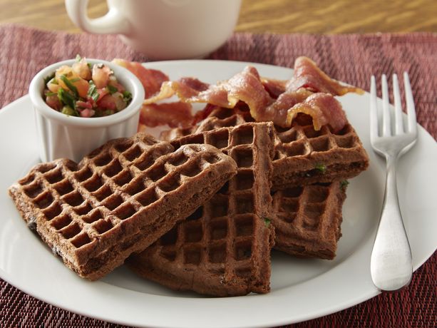 Chocolate Black Bean Roasted Poblano Brownie Waffles