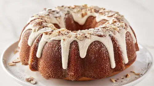 Almond Croissant Bundt Cake with Browned Butter Icing