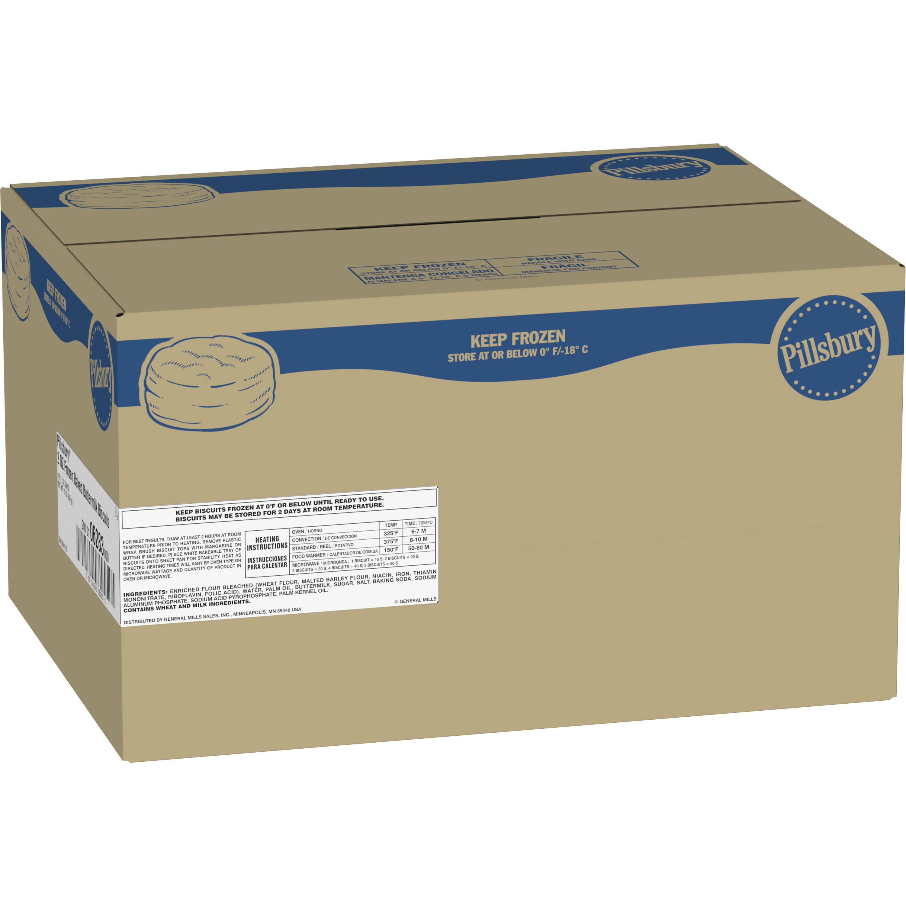 Case - Left Front 3D Pillsbury Frozen Baked Biscuits Bulk Buttermilk (120 ct) 2 OZ
