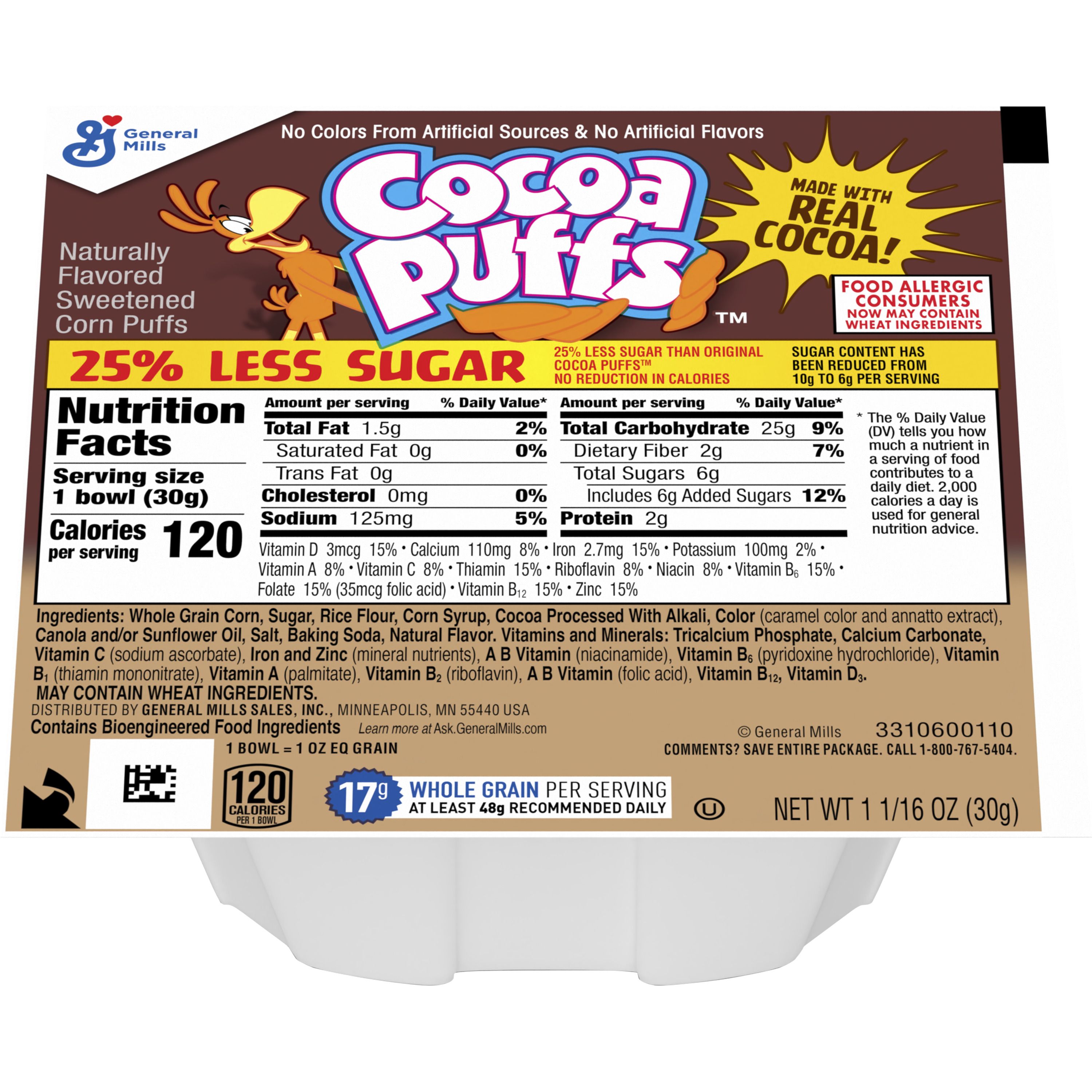 Front - 3D Cocoa Puffs(TM) Cereal 25% Less Sugar Single Serve Bowlpak (96 ct) 1.06 oz