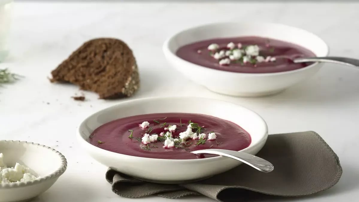 Vegetarian Beet Soup with Goat Cheese and Dill