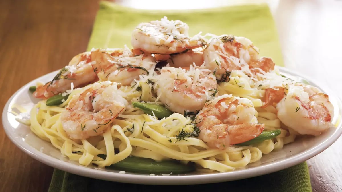 Dilled Shrimp and Sugar Peas with Linguine