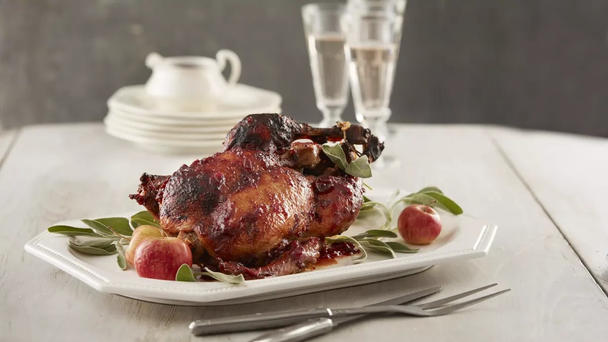 Roasted Brined Duck with Cranberry-Chipotle Glaze