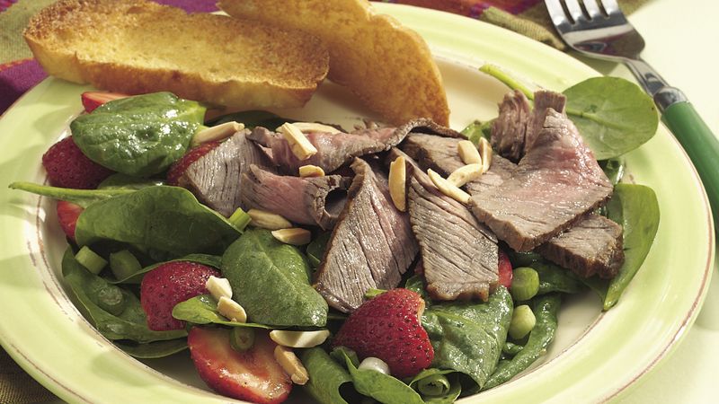Grilled Beef with Spinach and Strawberry Salad