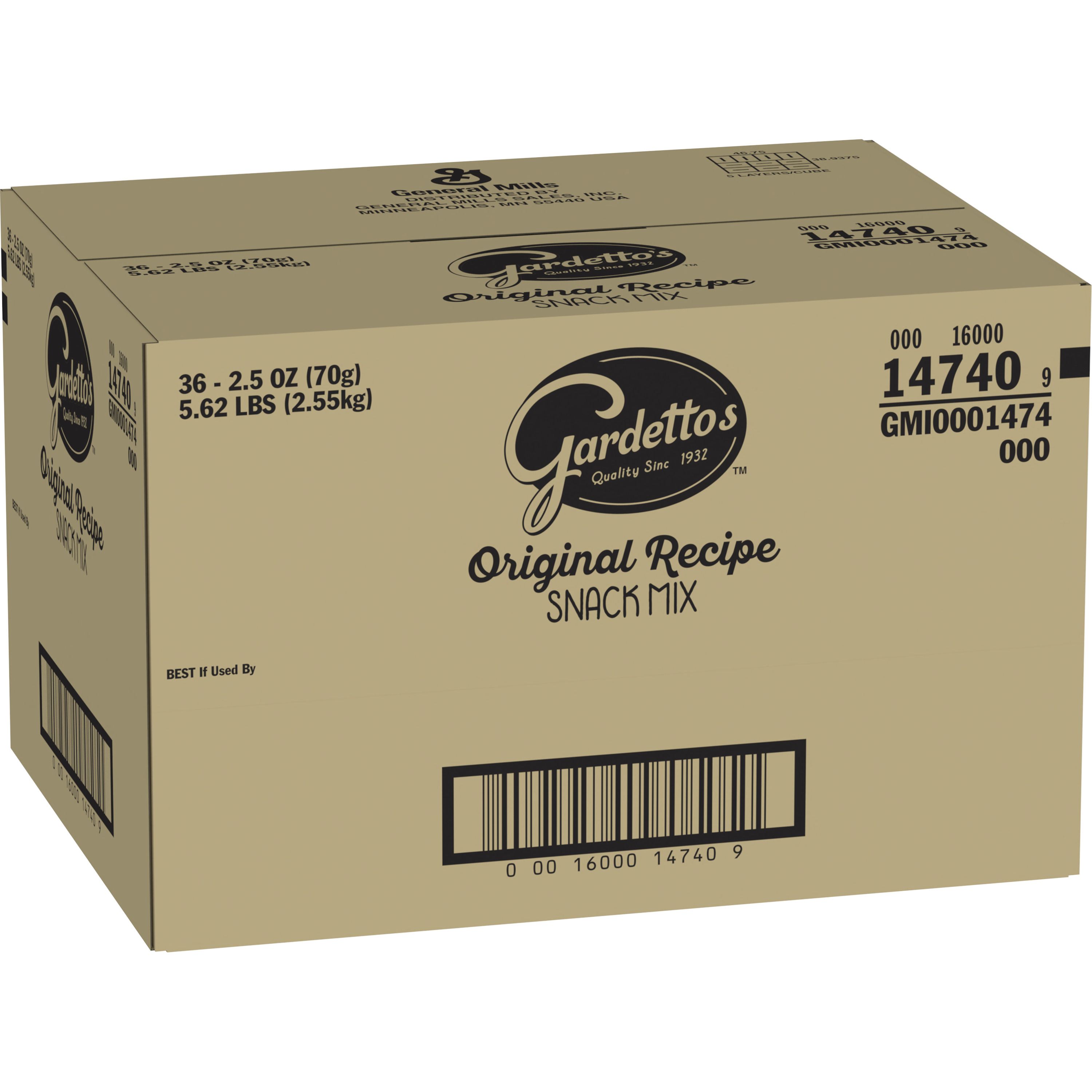 Case - Left Front 3D Gardetto's(TM) Snack Mix Original Recipe (36 ct) 2.5 oz