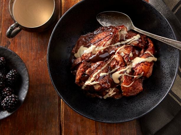 Dark Chocolate Malted Croissant Bread Pudding