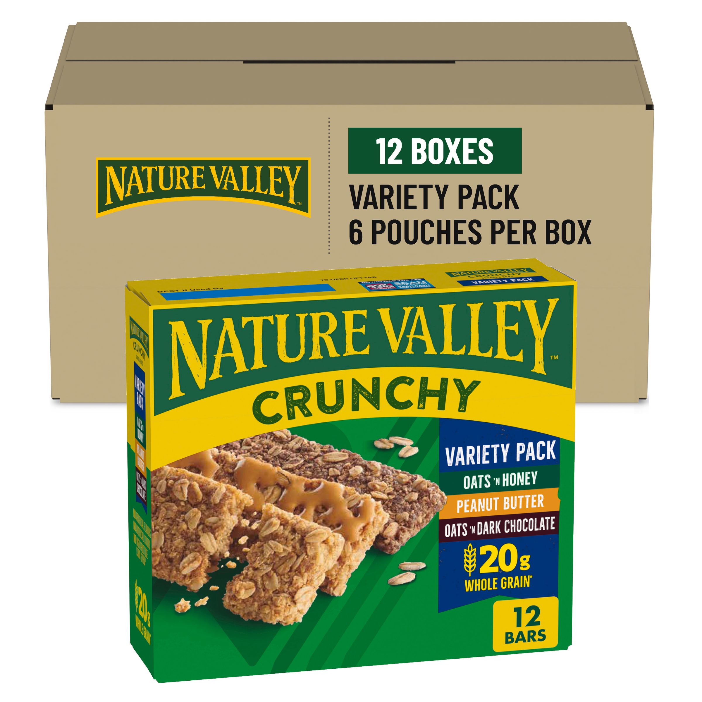  Case Optimized Hero Nature Valley Granola Bars Box Double Bar Pouch Crunchy Variety Pack 12/8.94 OZ