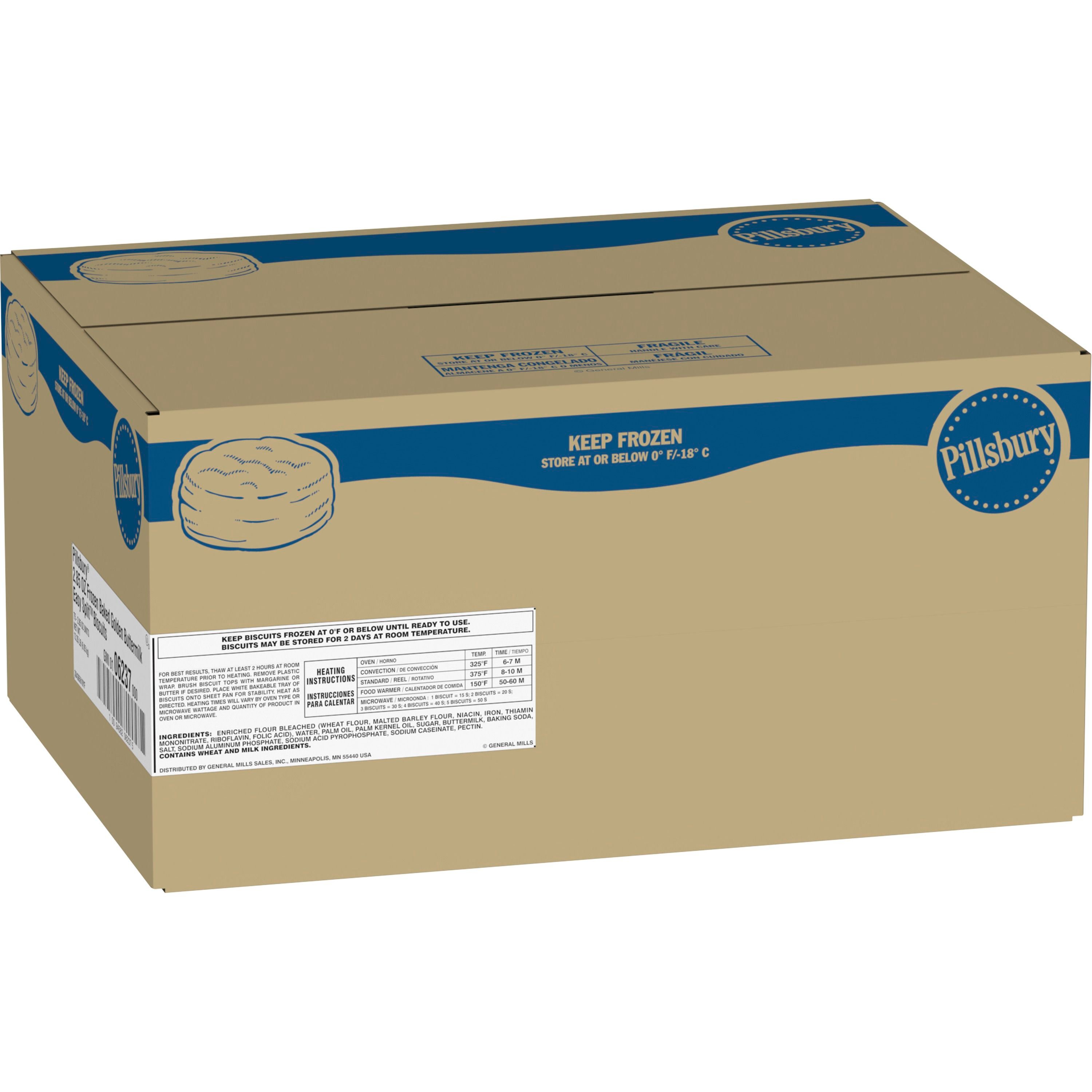 Case - Left Front 3D Pillsbury Frozen Baked Biscuits Bulk Easy Split Buttermilk (75 ct) 2.85 OZ