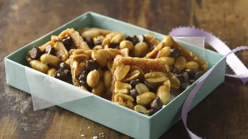 Salty Caramel Peanut Brittle Bars