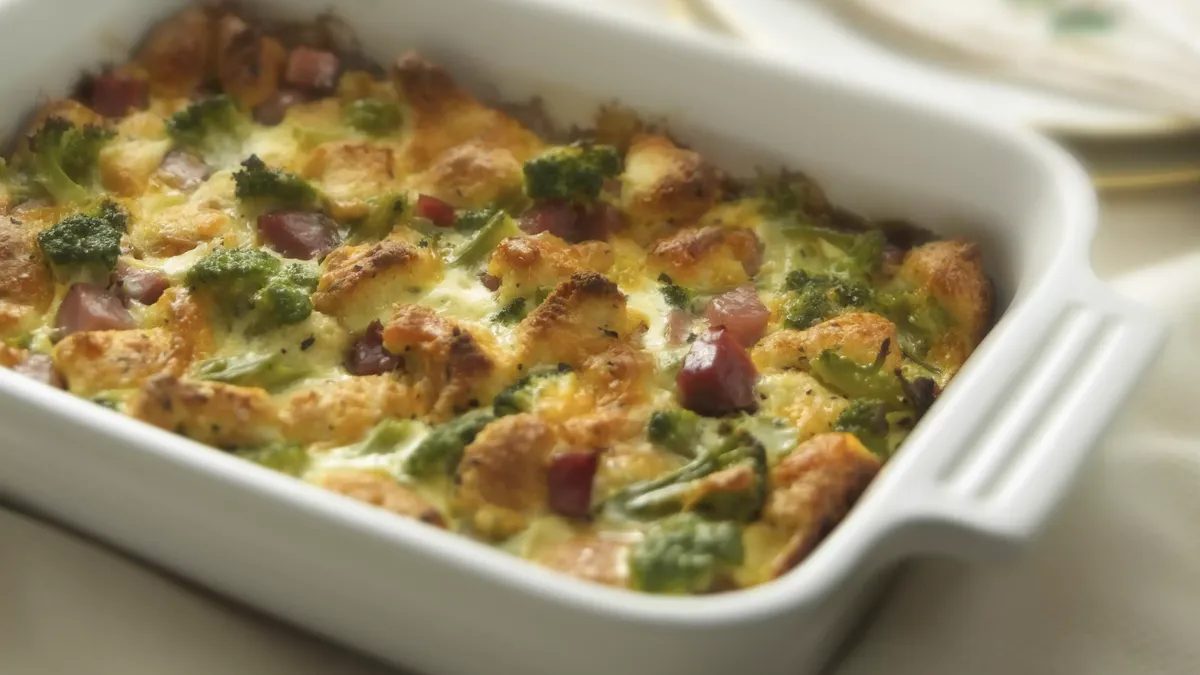 Broccoli and Ham Bread Pudding