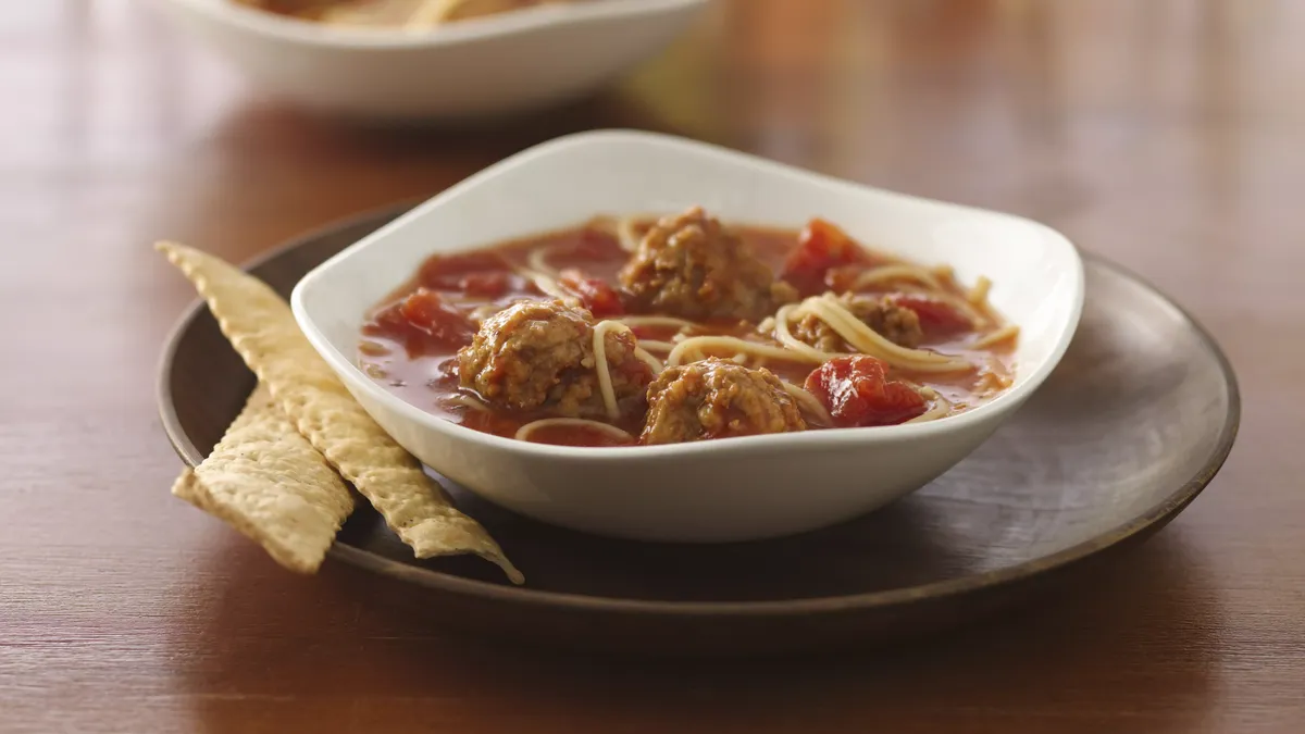 Spicy Angel Hair Pasta and Meatball Soup