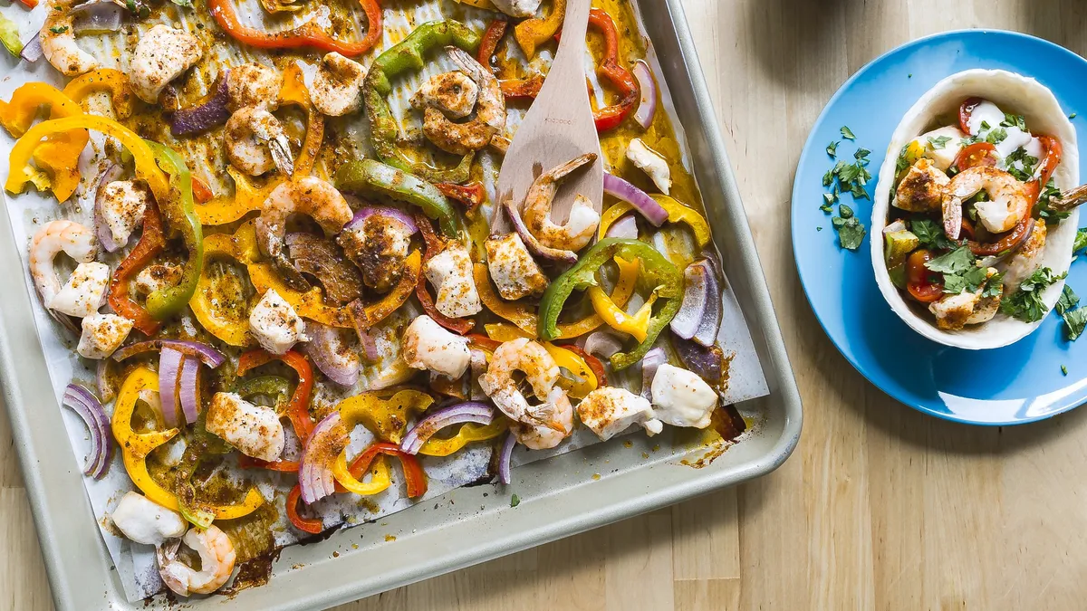 Sheet-Pan Chicken and Shrimp Fajitas
