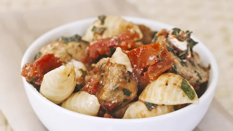 Tomato Basil Shells with Turkey Meatballs