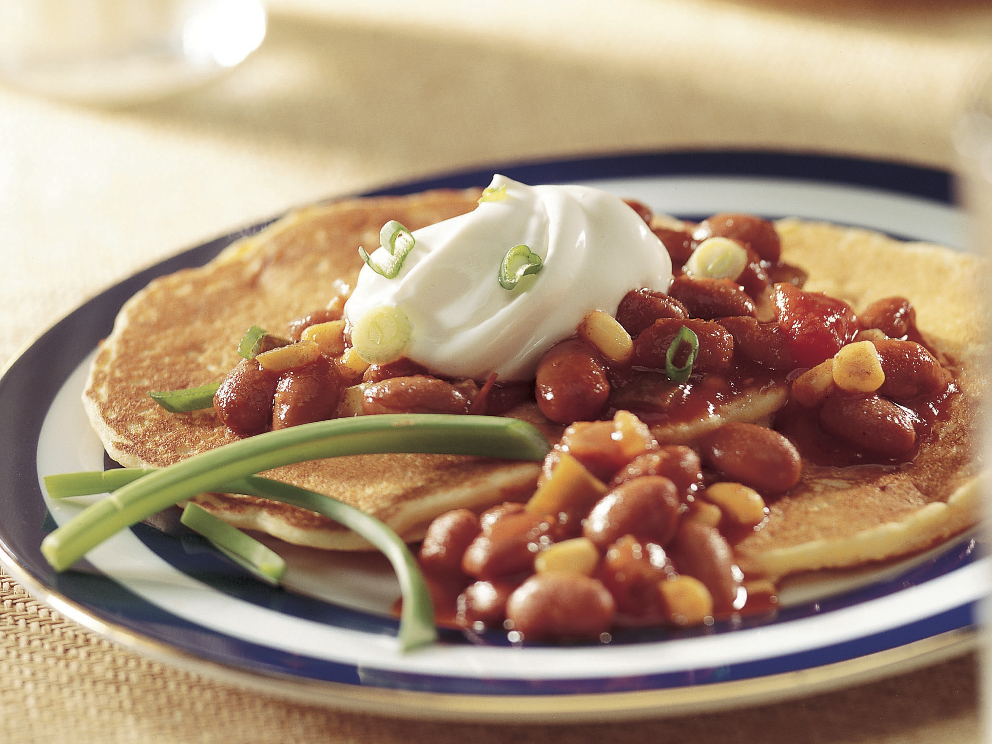 Cornmeal Pancakes With Chili Topping Recipe - BettyCrocker.com