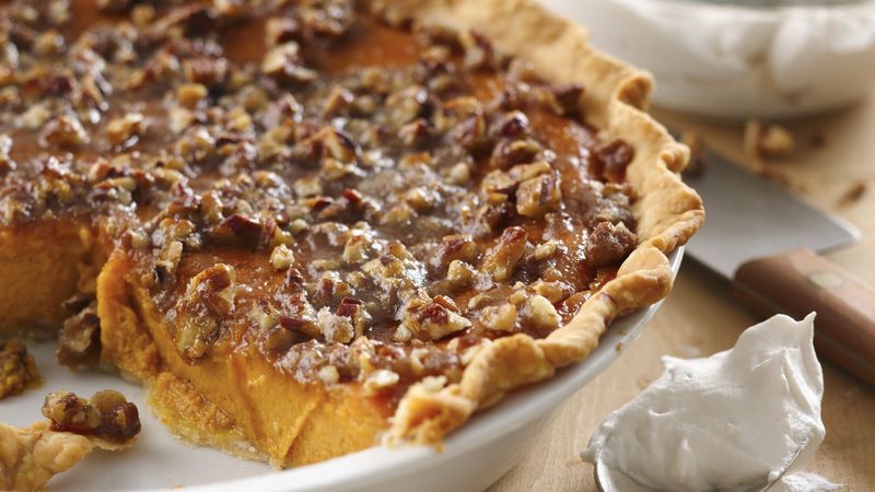 Honeyed Pumpkin Pie with Broiled Praline Topping