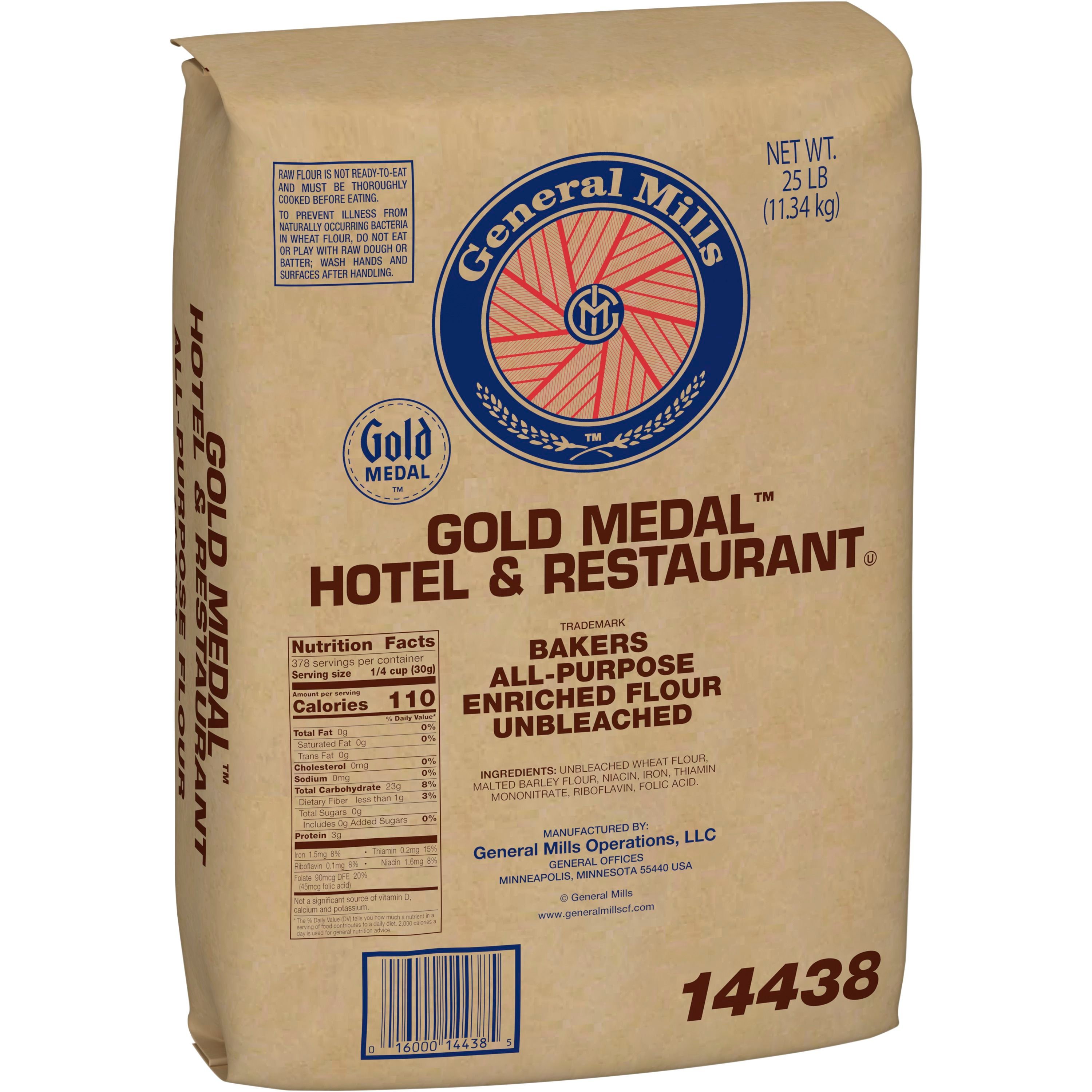 Case - Left Front 3D Gold Medal(TM) Hotel & Restaurant(TM) Bakers Flour All-Purpose Enriched Unbleached 25 lb