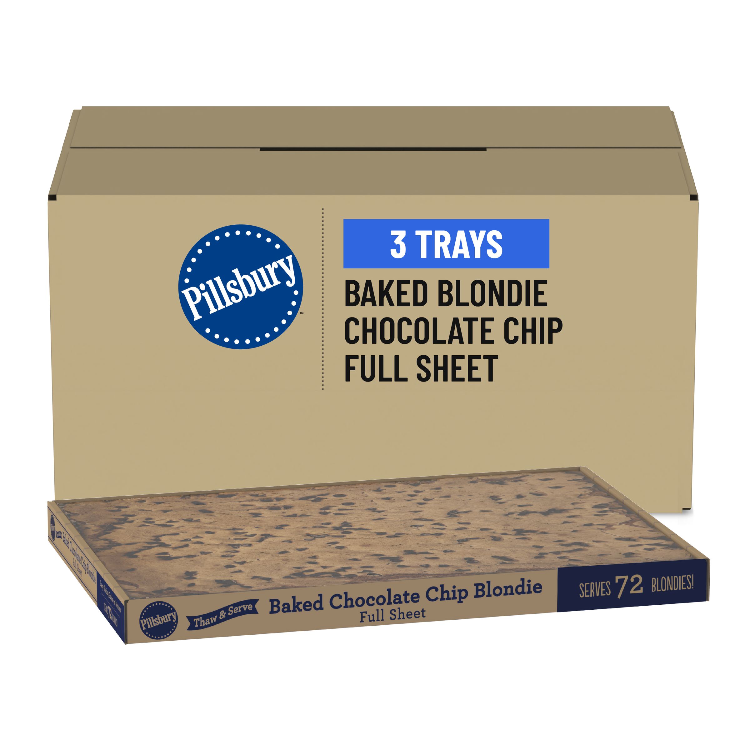  Case Optimized Hero Pillsbury Frozen Baked Blondie Tray Chocolate Chip Full Sheet 3/147.18 OZ