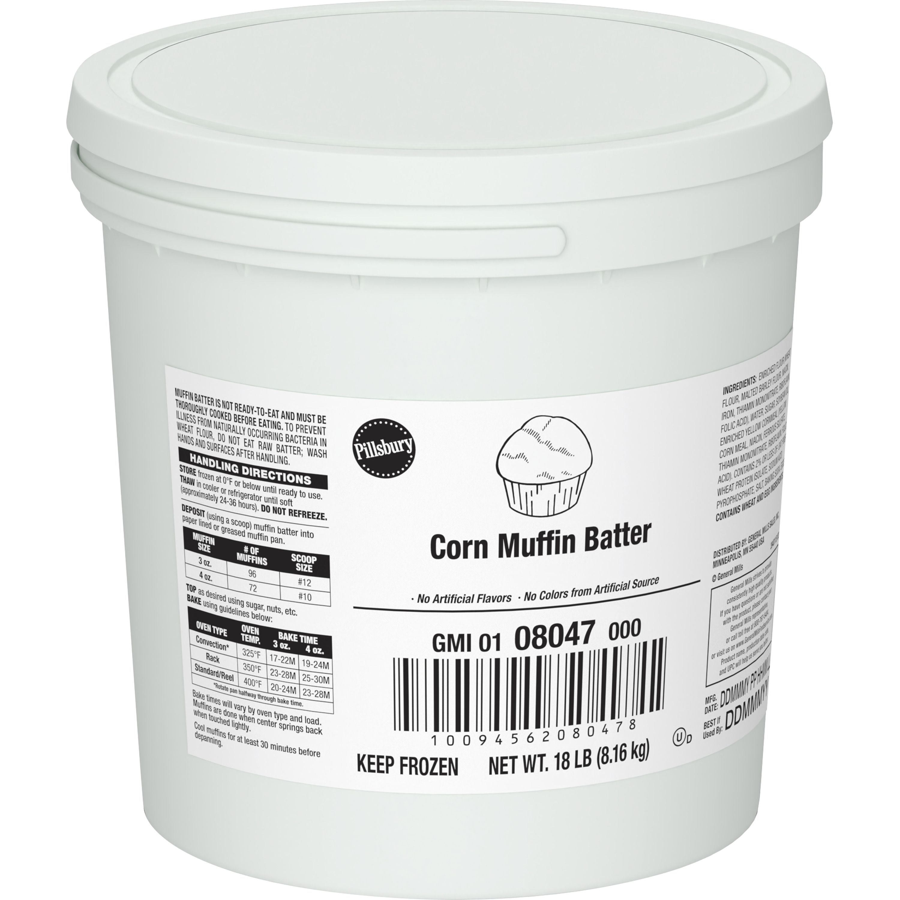 Case - Left Front 3D Pillsbury Frozen Muffin Batter Pail Corn Muffin 1/18 LB