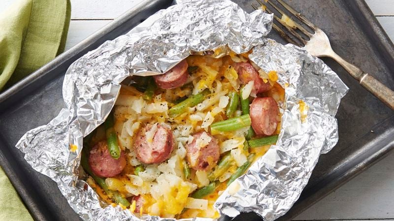 Cheesy Chicken Sausage and Potatoes Foil Packs