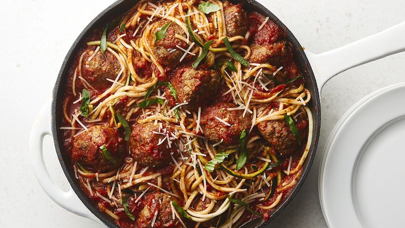Skillet Zoodles and Meatballs