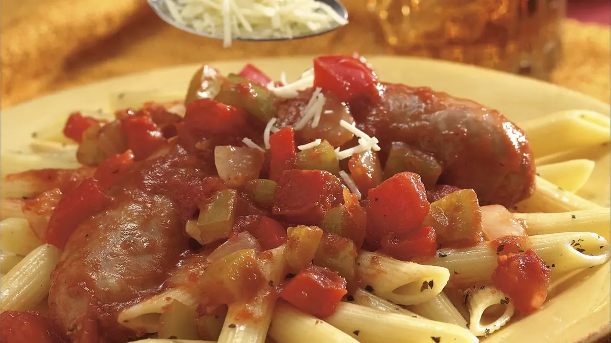 Hearty Tomato Sausage Penne Bake