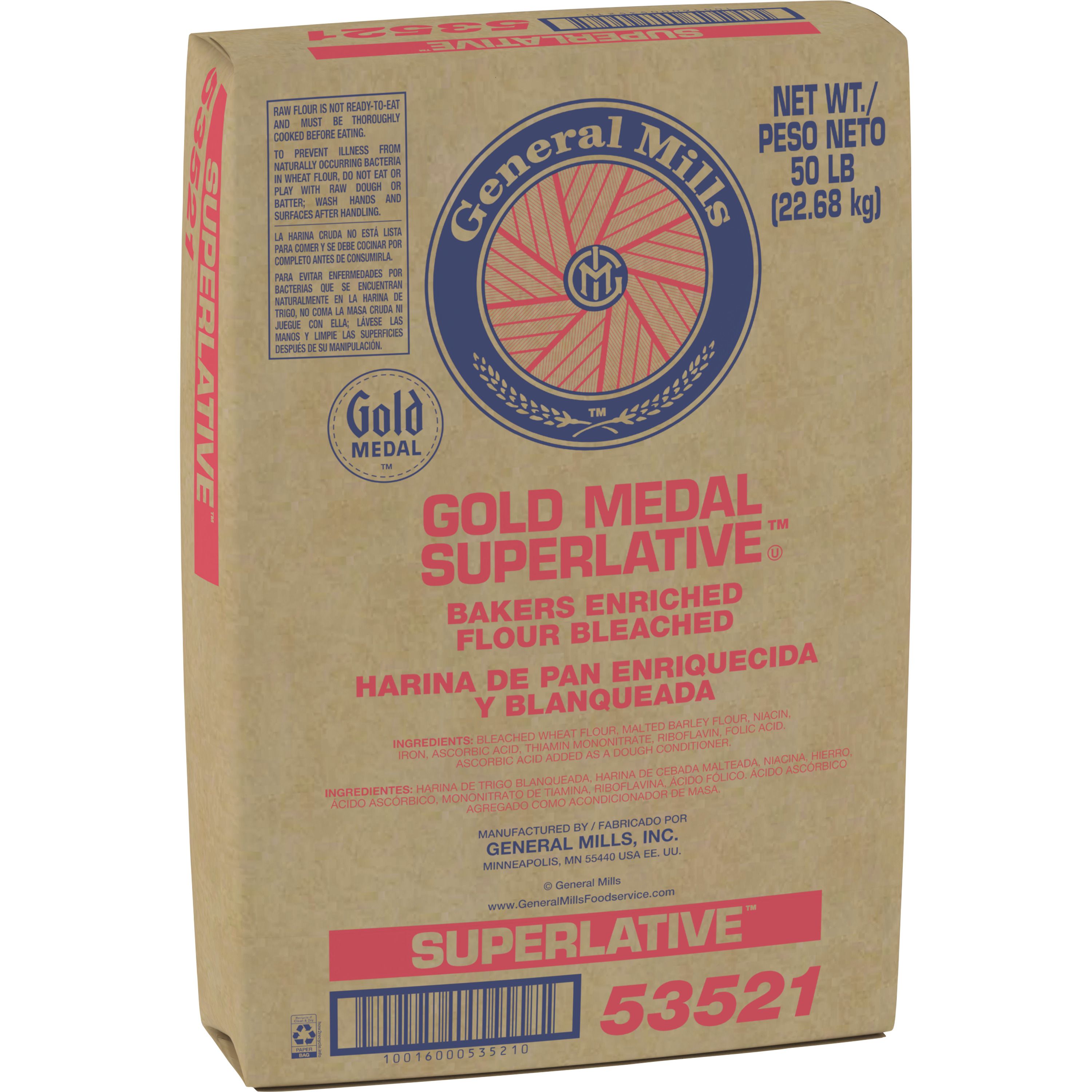 Case - Left Front 3D Gold Medal Superlative Bakers Flour Bulk Sack Bleached Enriched 50 LB