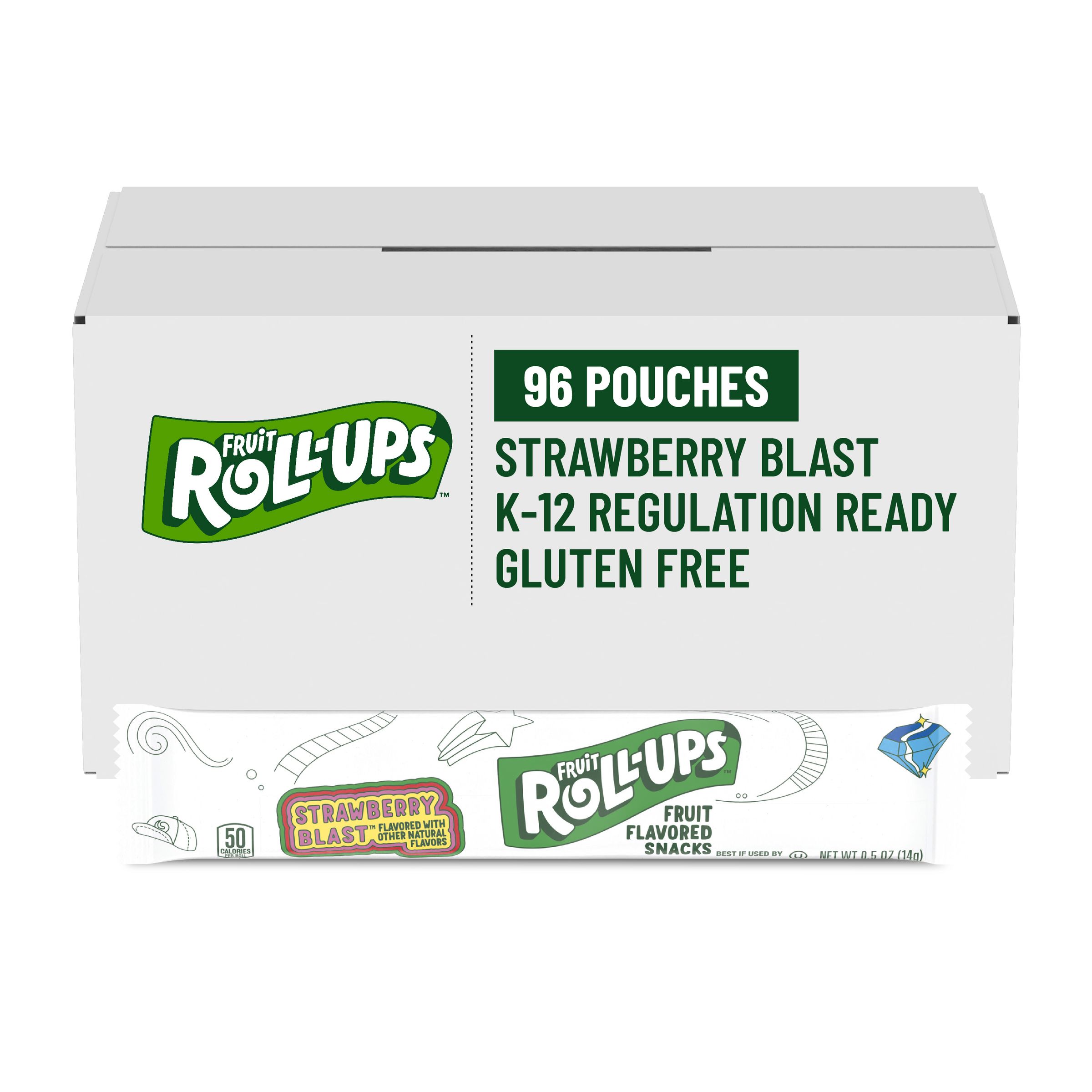  Case Optimized Hero Fruit Roll-Ups Gluten Free Fruit Snacks Single Serve Pouch Reduced Sugar Strawberry 96/0.5 OZ