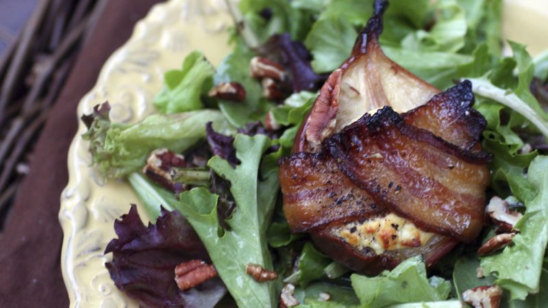 Roasted Bacon-Wrapped Pear Salad with Vinaigrette