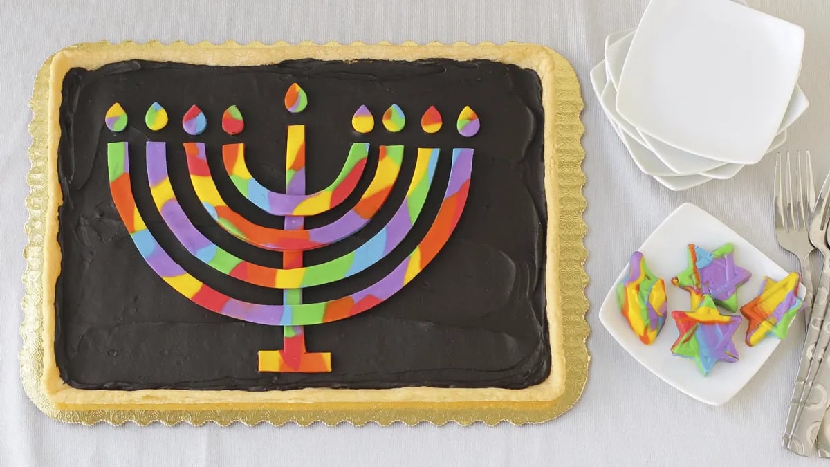 Rainbow Menorah Cookie Pizza