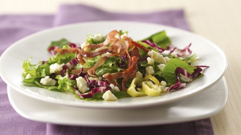 Greens with Prosciutto, Gorgonzola and Pepperoncini