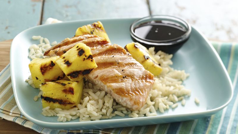 Grilled Salmon and Pineapple with Maple Soy Sauce