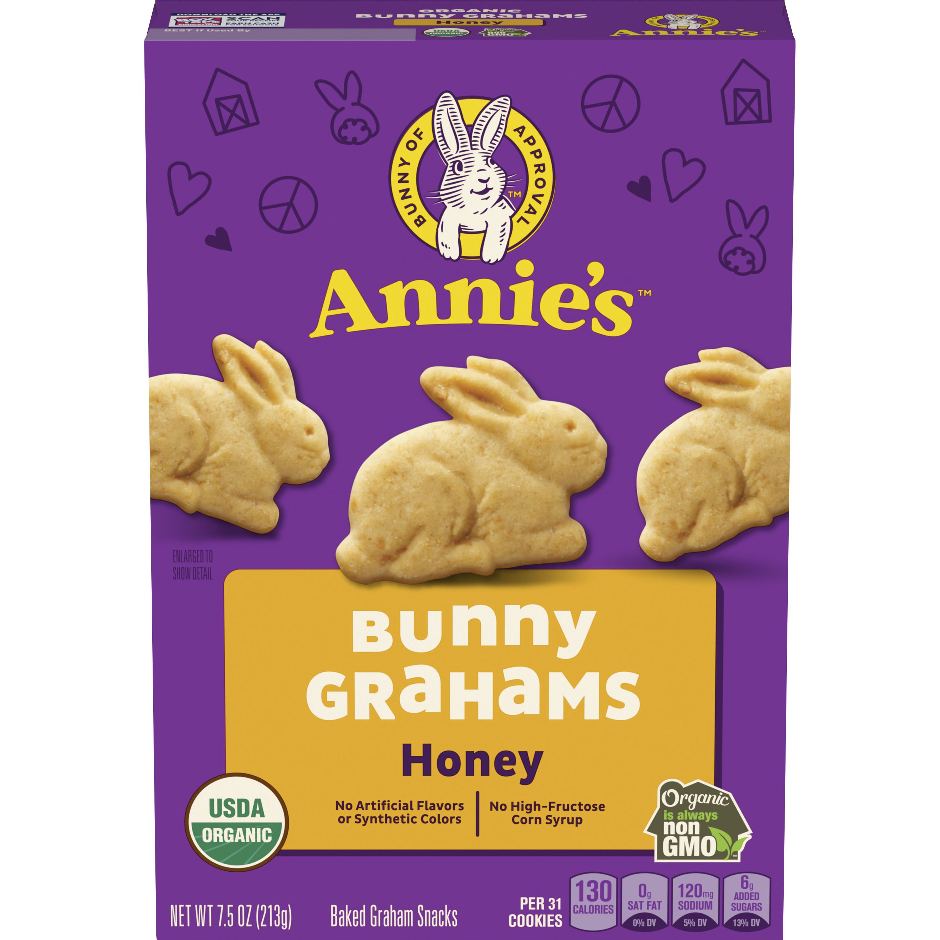 Front - 3D Annie's Organic Graham Crackers Bunny Grahams Box Honey (12 ct) 7.5 oz