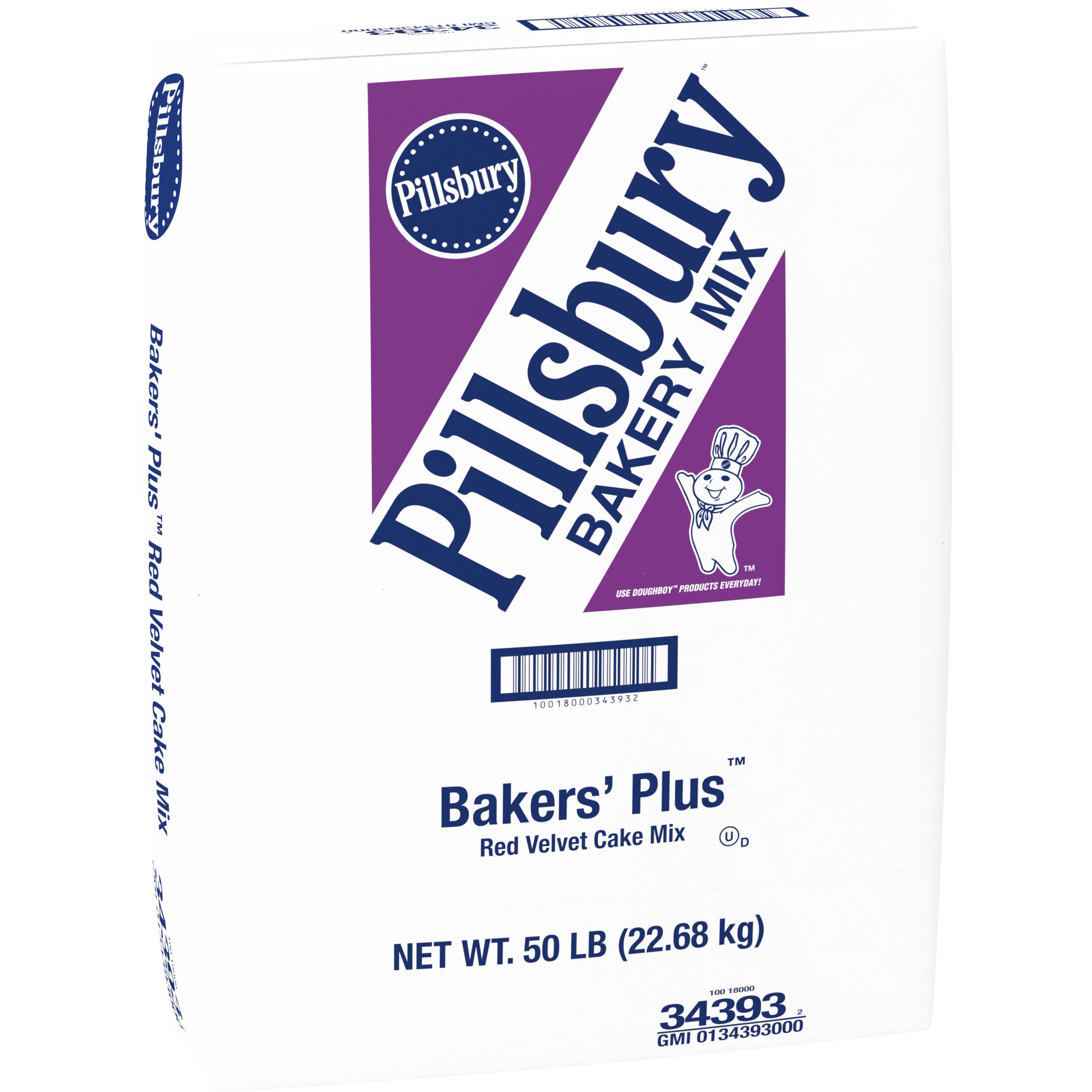 Case - Left Front 3D Pillsbury Bakers' Plus Cake Mix Bulk Sack Red Velvet 1/50 LB