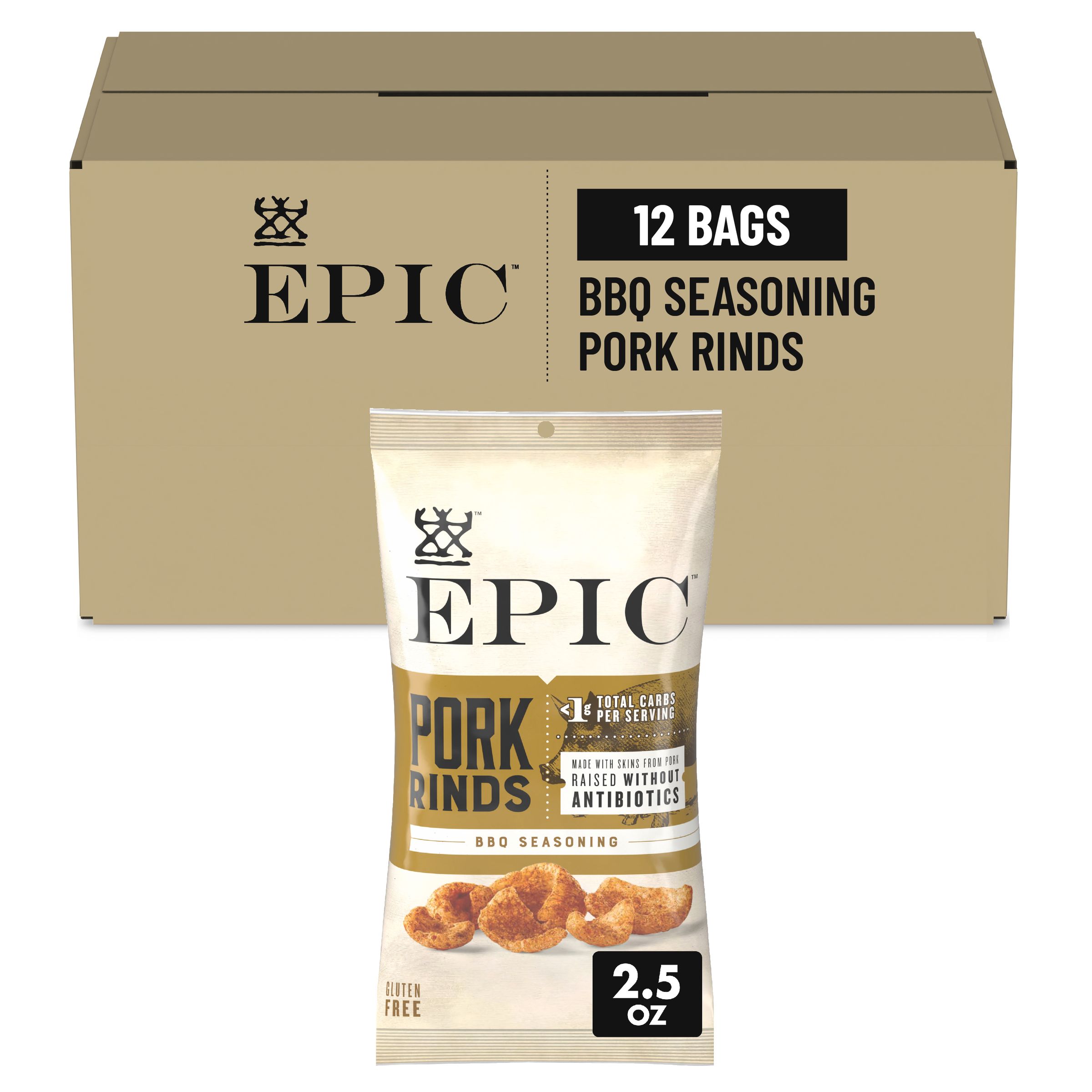  Case Optimized Hero EPIC(TM) Gluten Free Pork Rinds BBQ (12 ct) 2.5 oz
