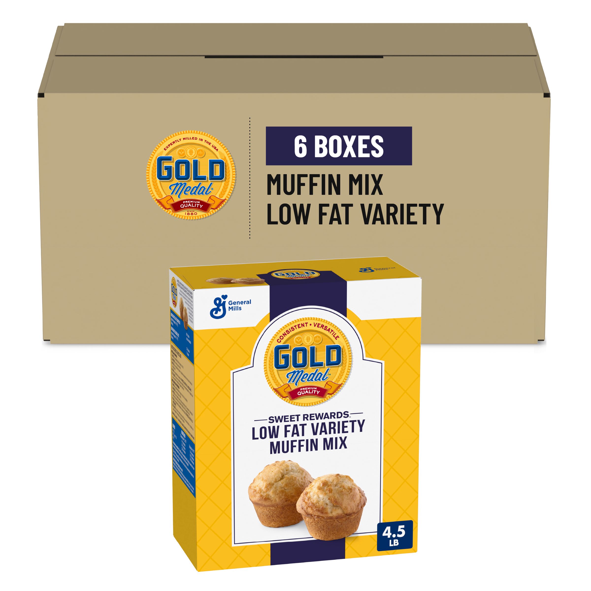  Case Optimized Hero Gold Medal Sweet Rewards Muffin Mix Box Low Fat Variety 6/4.5 LB