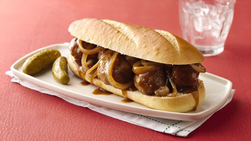Slow-Cooker Meatball and Gravy Sandwiches