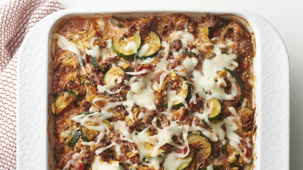 Zucchini and Ground Beef Orzo Casserole