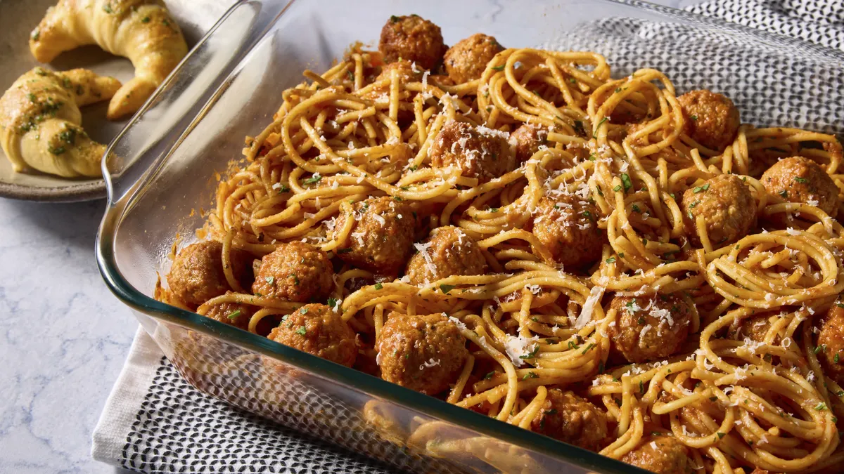 No-Boil Spaghetti and Meatballs with Crescents