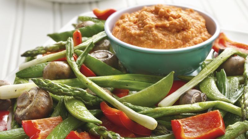 Roasted Vegetables with Roasted Pepper Hummus