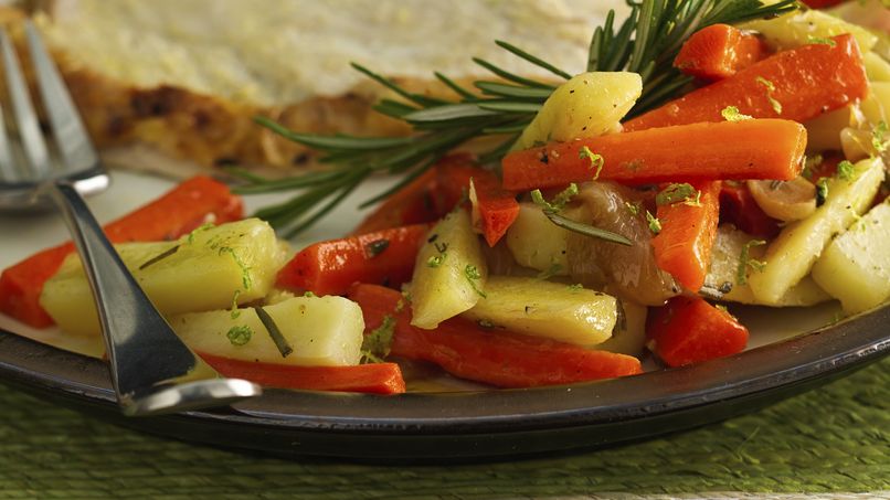 Carrots, Sweet Potatoes and Onion with Rosemary