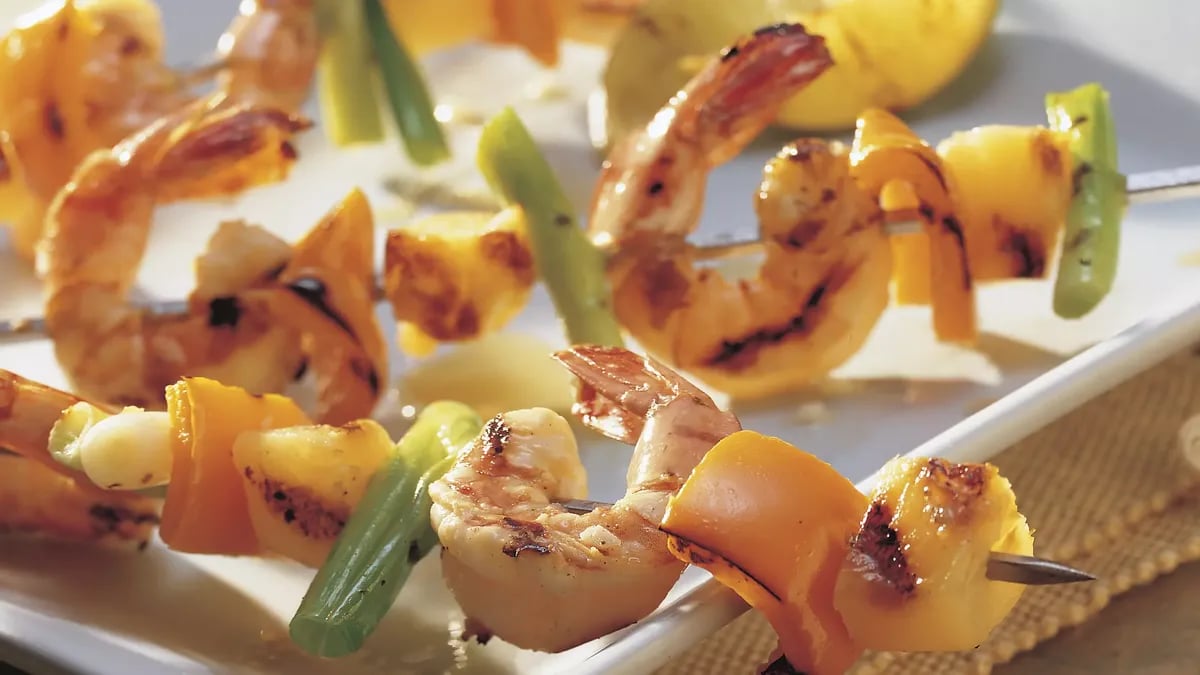 Grilled Spicy Garlic Shrimp, Pepper and Pineapple Kabobs